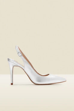 Sierra Silver Leather Slingback Court Shoe -Sosandar Fashion Store web a21fw053mc a rt