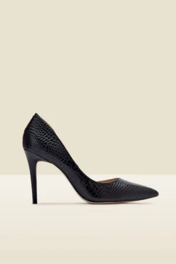 Isla Black Croc Leather Cut Out Detail Stiletto Court Shoe -Sosandar Fashion Store web a21fw056bk0001