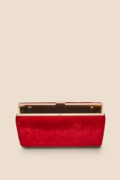 Red Velvet Clasp Detail Box Clutch Bag -Sosandar Fashion Store web a22ac001rd c