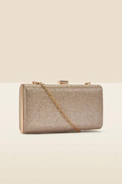 Champagne Gold Clasp Detail Box Clutch Bag -Sosandar Fashion Store web a22ac002cm a