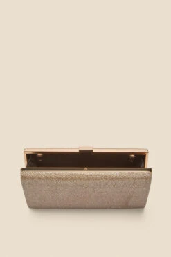 Champagne Gold Clasp Detail Box Clutch Bag -Sosandar Fashion Store web a22ac002cm c