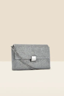 Silver Embellished Clasp Detail Soft Clutch Bag