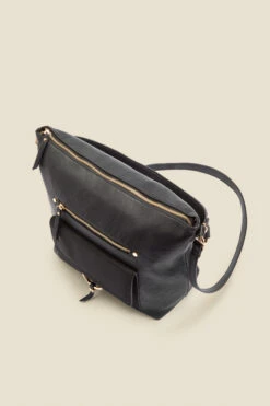 Black Large Hoop Clasp Shoulder Bag With Pocket Detail -Sosandar Fashion Store web a22ac005 c