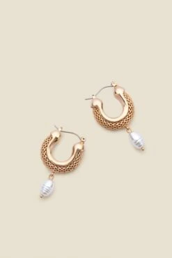 Gold Pearl Trim Hoop Earrings