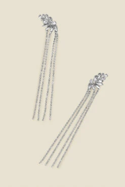 Silver Rhinestone Detail Diamante Drop Earrings -Sosandar Fashion Store web a22ac026 b