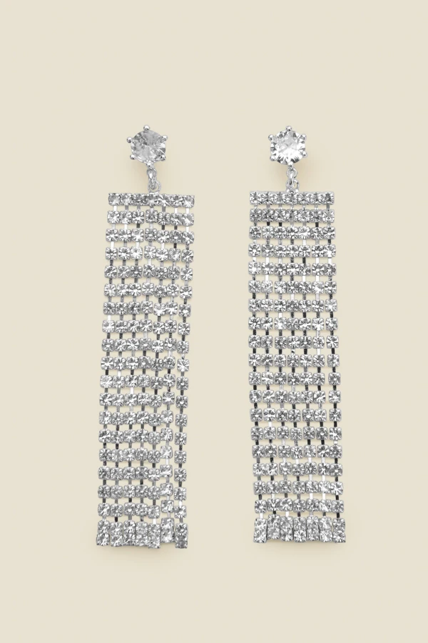 Silver Diamante Tassel Drop Earrings 5 Silver Diamante Tassel Drop Earrings - Image 3