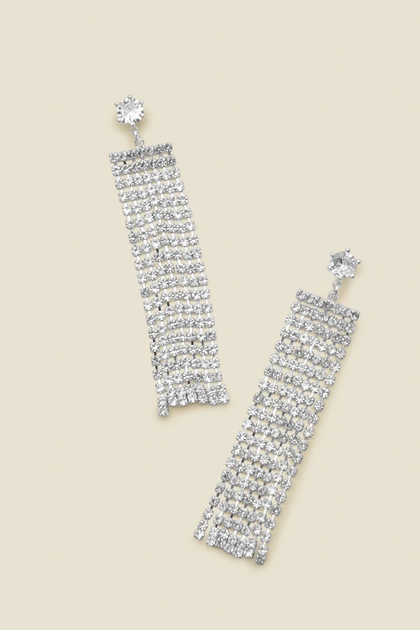 Silver Diamante Tassel Drop Earrings 4 Silver Diamante Tassel Drop Earrings - Image 2