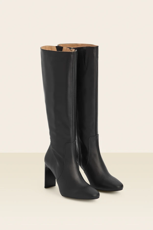 Brooke Black Leather Curved Heel Knee High Boot 4 Brooke Black Leather Curved Heel Knee High Boot - Image 2