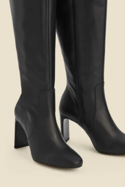 Brooke Black Leather Curved Heel Knee High Boot 10 Brooke Black Leather Curved Heel Knee High Boot -Sosandar Fashion Store web a22fw011bk 3