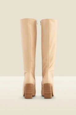 Brooke Ivory Leather Curved Heel Knee High Boot -Sosandar Fashion Store web a22fw012nl d