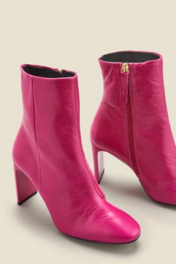 Riley Hot Pink Leather Slim Heel Ankle Boot -Sosandar Fashion Store web a22fw027pk d