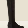 Gia Black Suede Flat Knee High Boot With Elastic Panel 2 Gia Black Suede Flat Knee High Boot With Elastic Panel -Sosandar Fashion Store web a22fw032bk b