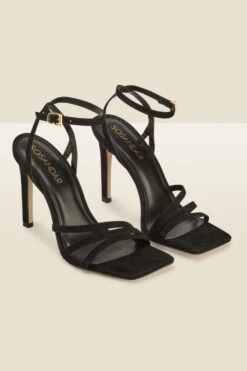 Adelaide Black Suede Multi Strap Square Toe Sandal