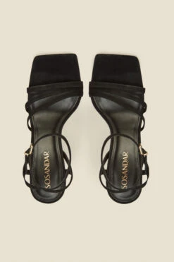 Adelaide Black Suede Multi Strap Square Toe Sandal -Sosandar Fashion Store web a22fw034bk c