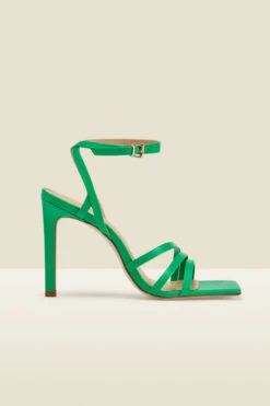 Adelaide Green Leather Multi Strap Square Toe Sandal