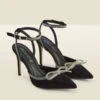Black Suede Diamante Bow Trim Ankle Strap Court Shoe 1 Black Suede Diamante Bow Trim Ankle Strap Court Shoe -Sosandar Fashion Store web a22fw038bk a
