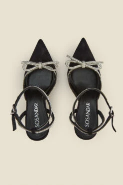 Black Suede Diamante Bow Trim Ankle Strap Court Shoe 10 Black Suede Diamante Bow Trim Ankle Strap Court Shoe -Sosandar Fashion Store web a22fw038bk c