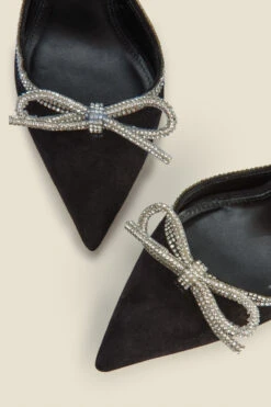 Black Suede Diamante Bow Trim Ankle Strap Court Shoe 11 Black Suede Diamante Bow Trim Ankle Strap Court Shoe -Sosandar Fashion Store web a22fw038bk d