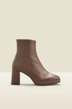 Naomi Taupe Leather Block Heel Platform Ankle Boot