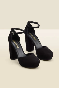 Cici Black Suede Platform Block Heel -Sosandar Fashion Store web a22fw040bk b 1