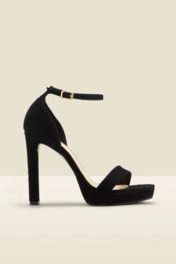 Serene Black Leather Barely There Platform Heels
