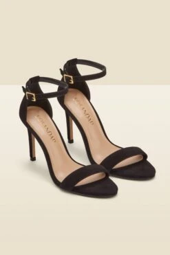 Nia Black Suede Barely There High Heel Sandal (9.5cm Heel) -Sosandar Fashion Store web a22fw047bk a