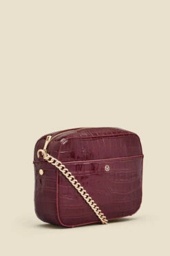Wine Croc Faux Leather Chain Detail Cross Body Bag 9 Wine Croc Faux Leather Chain Detail Cross Body Bag -Sosandar Fashion Store web a23ac001rd0011 b