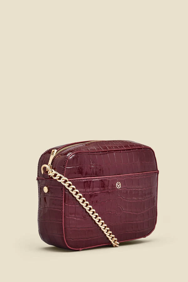 Wine Croc Faux Leather Chain Detail Cross Body Bag 5 Wine Croc Faux Leather Chain Detail Cross Body Bag - Image 3