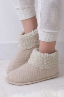 Cream Cable Knit Boot Slippers