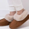 Tan Suede Faux Fur Lined Boot Slippers -Sosandar Fashion Store web a23fw101bn0004