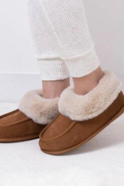 Tan Suede Faux Fur Lined Boot Slippers