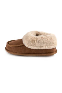 Tan Suede Faux Fur Lined Boot Slippers -Sosandar Fashion Store web a23fw101bn0004 2