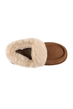 Tan Suede Faux Fur Lined Boot Slippers -Sosandar Fashion Store web a23fw101bn0004 3