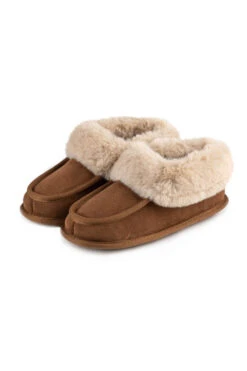 Tan Suede Faux Fur Lined Boot Slippers -Sosandar Fashion Store web a23fw101bn0004 5