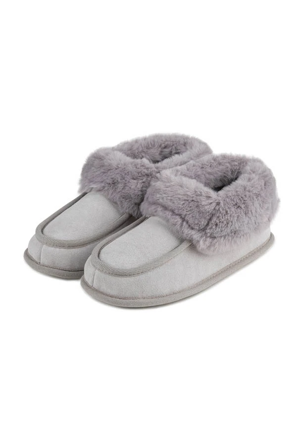 Grey Suede Faux Fur Lined Boot Slippers 4 Grey Suede Faux Fur Lined Boot Slippers - Image 2