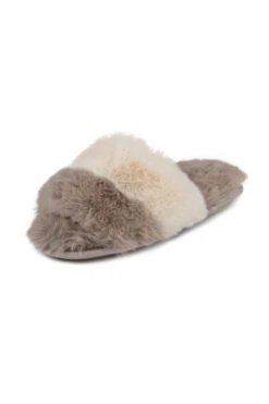 Natural Totes Faux Fur Slider Slippers -Sosandar Fashion Store web a23fw102nl0003 3
