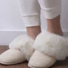 Cream Totes Textured Faux Fur Mule Slippers
