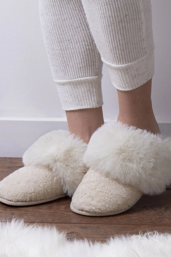 Cream Totes Textured Faux Fur Mule Slippers 3 Cream Totes Textured Faux Fur Mule Slippers
