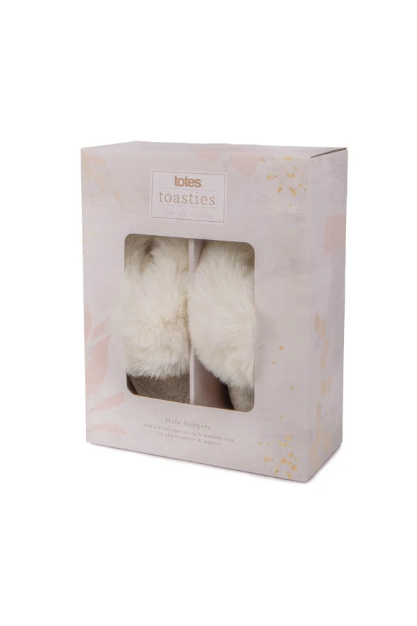 Cream Totes Textured Faux Fur Mule Slippers 9 Cream Totes Textured Faux Fur Mule Slippers - Image 7
