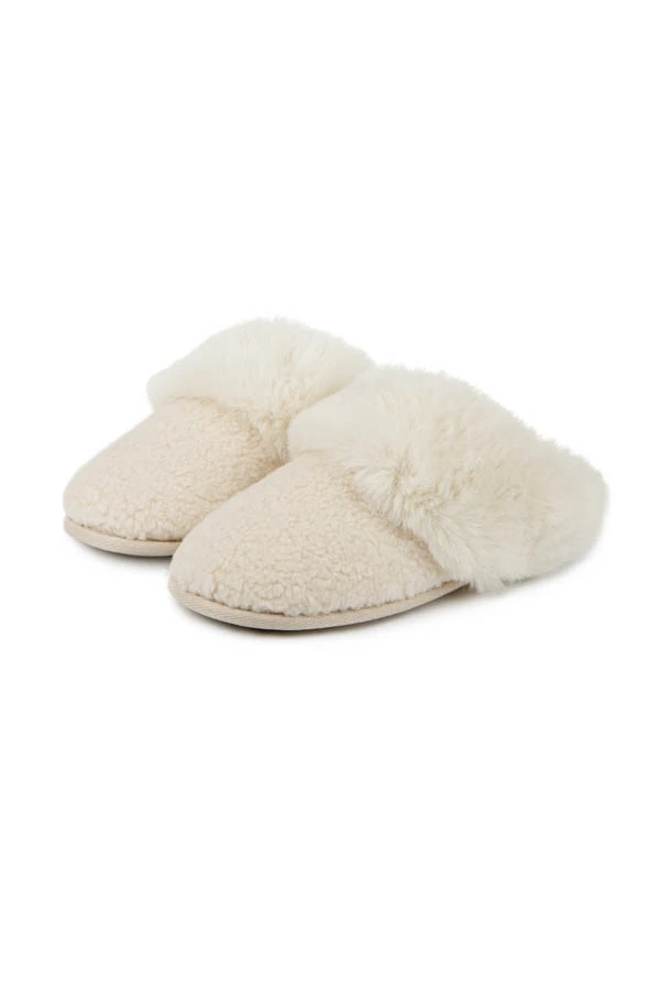Cream Totes Textured Faux Fur Mule Slippers 4 Cream Totes Textured Faux Fur Mule Slippers - Image 2