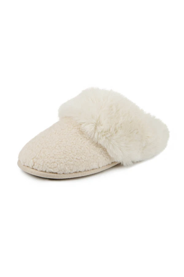 Cream Totes Textured Faux Fur Mule Slippers 5 Cream Totes Textured Faux Fur Mule Slippers - Image 3