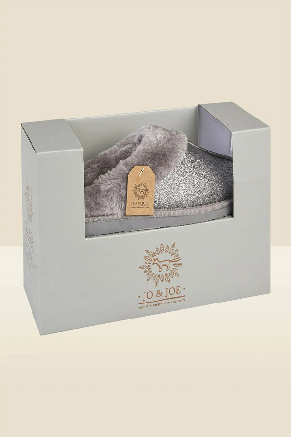 Silver Glitter Mule Slippers With Faux Fur Lining 5 Silver Glitter Mule Slippers With Faux Fur Lining - Image 3