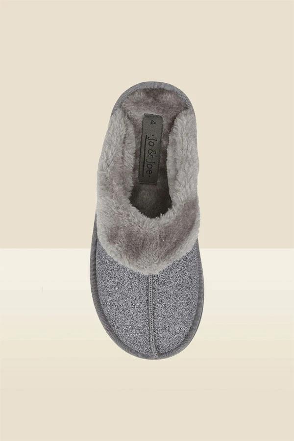 Silver Glitter Mule Slippers With Faux Fur Lining 4 Silver Glitter Mule Slippers With Faux Fur Lining - Image 2