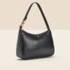 Black Luxe Gold Handle Detail Faux Leather Shoulder Bag -Sosandar Fashion Store web ac007 b