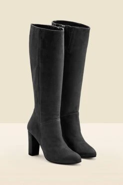 Blake Black Suede Knee High Boot -Sosandar Fashion Store web aw19fw25bn0003 b black rt 1