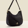 Black Croc Faux Leather Shoulder Bag -Sosandar Fashion Store web black croc bag 2