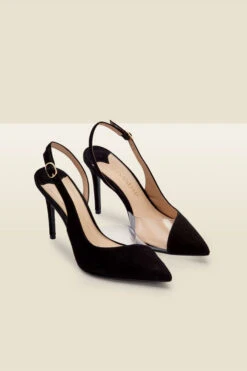 Carmen Black Suede Slingback Court Shoe With Perspex Detail