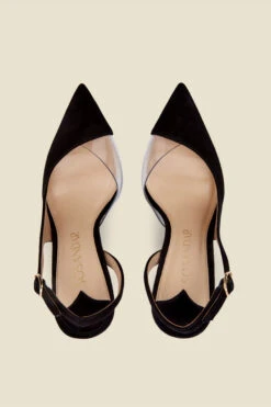 Carmen Black Suede Slingback Court Shoe With Perspex Detail -Sosandar Fashion Store web carmen 3