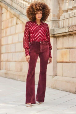 Wine Velvet Kick Flare Jeans