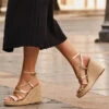 Zaria Champagne Gold Leather Strappy Wedge Espadrille -Sosandar Fashion Store web crop 2304 20 s23dk895bk0001 20 016